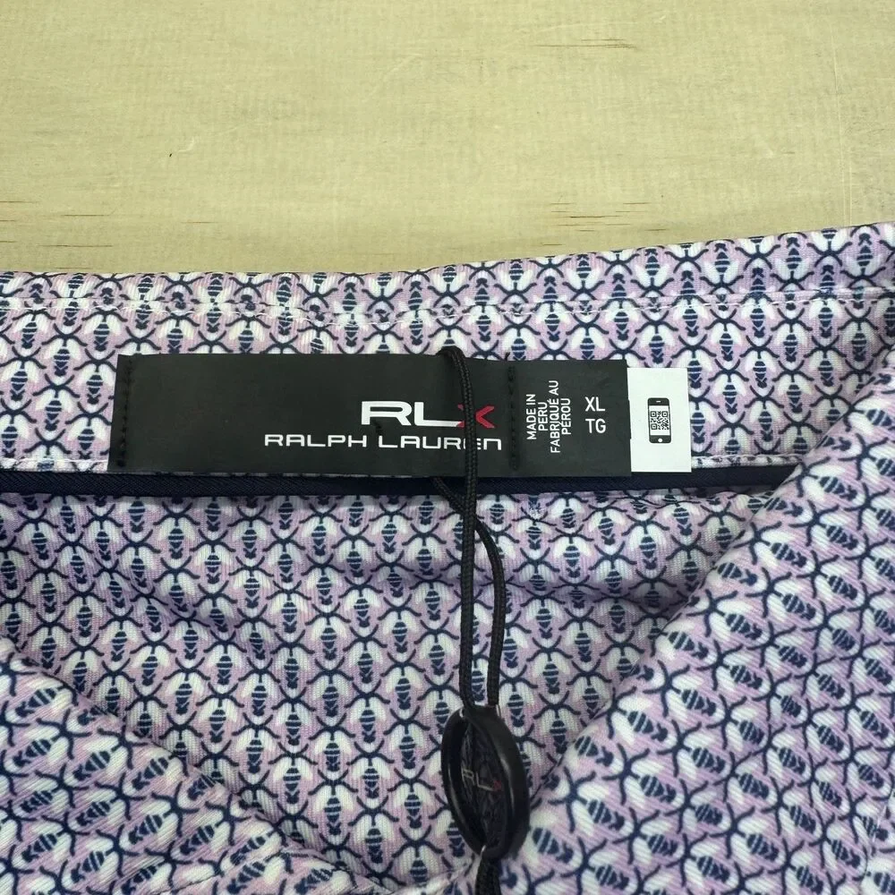 NEW RLX Ralph Lauren Golf Purple Navy Bee Print Performance Polo Shirt XL - Picture 8 of 14